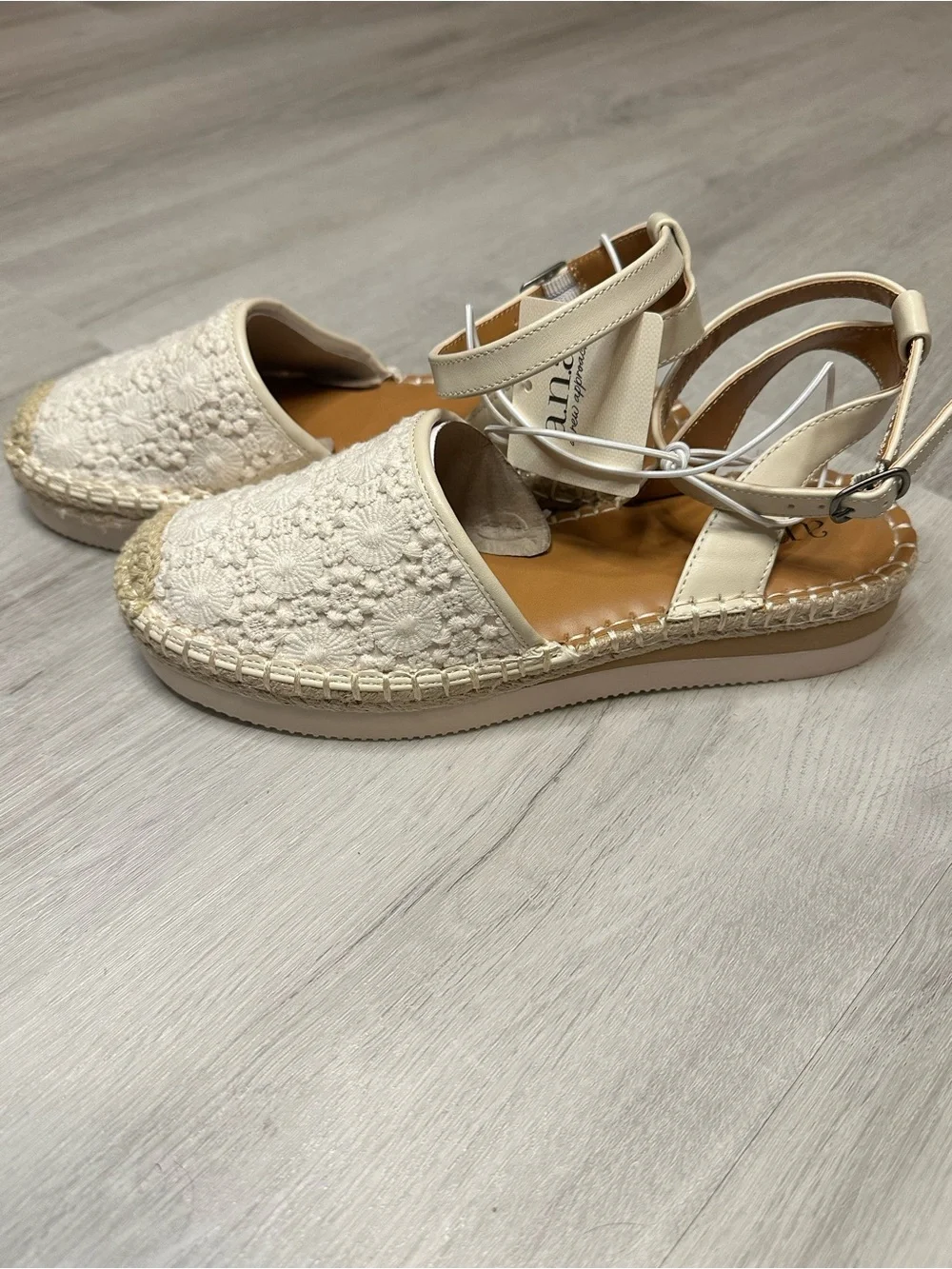 a.n.a Cream Crochet Espadrille Ankle-Strap Sandals